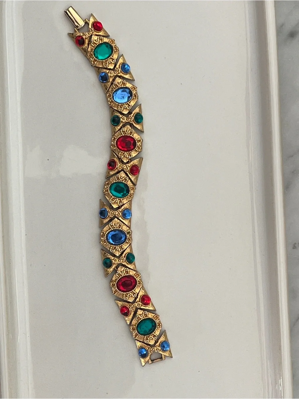 Vintage Gold-Tone Bracelet with Red, Blue & Green Glass Stones
